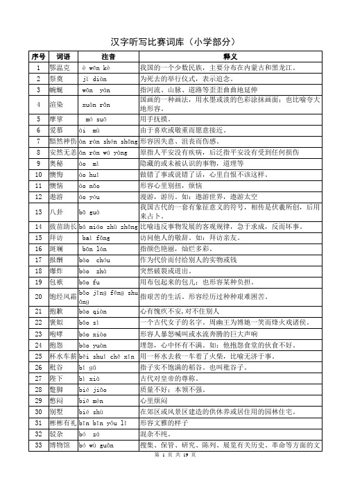 汉字听写比赛词库(小学部分)