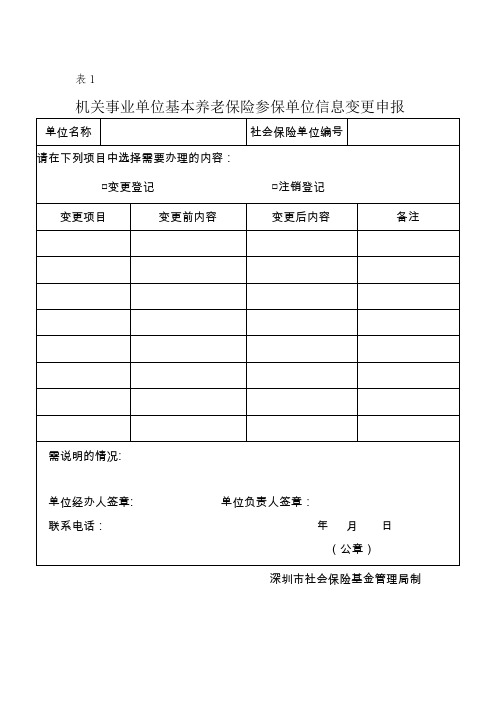 机关事业单位基本养老保险参保单位信息变更申报表