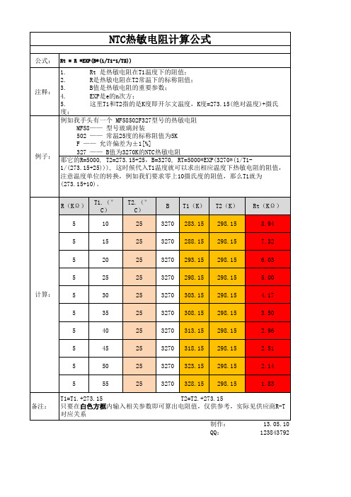 NTC热敏电阻R-T计算