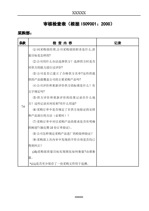 采购部检查表