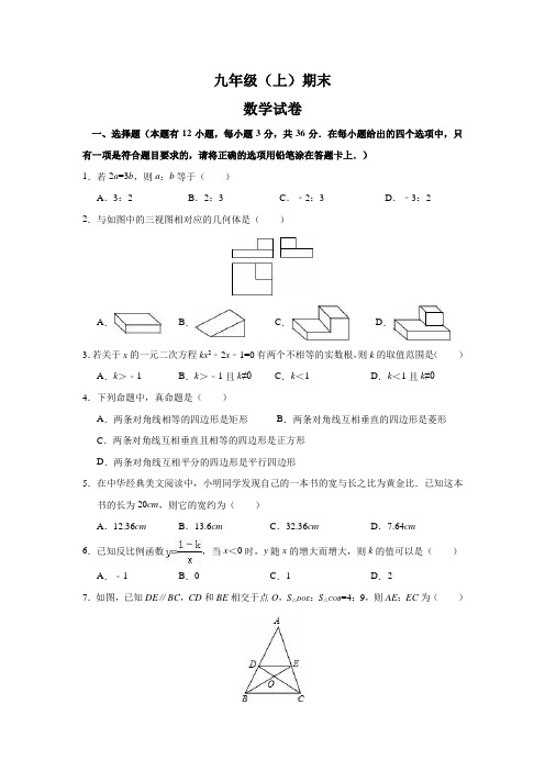 北师大版九年级(上)期末数学试卷(解析版) (7)