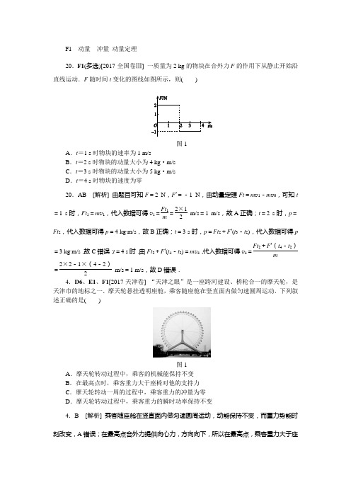 高考物理-历年高考真题分类汇编2017F单元  动量