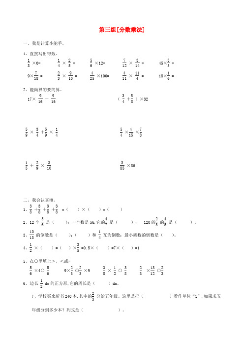 五年级数学下册专项复习数与代数第三组分数乘法冀教版