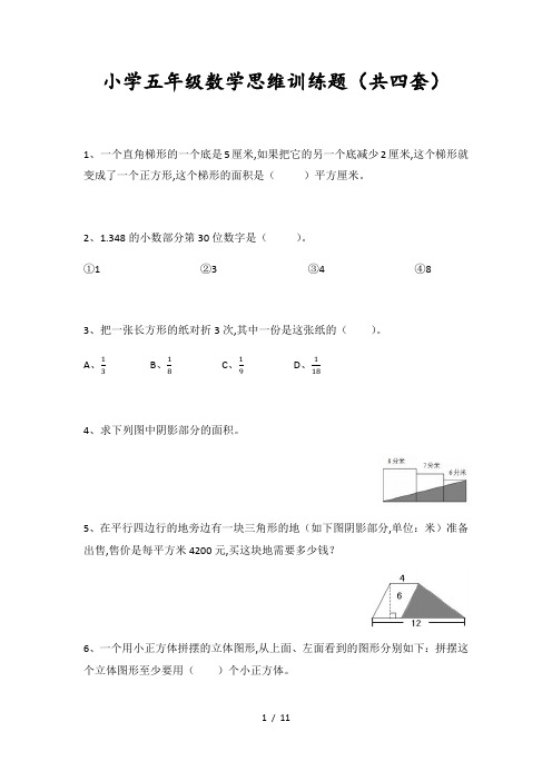 小学五年级数学思维训练题(共四套)