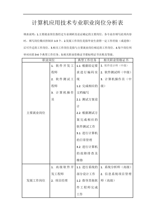 计算机应用技术专业职业岗位分析表