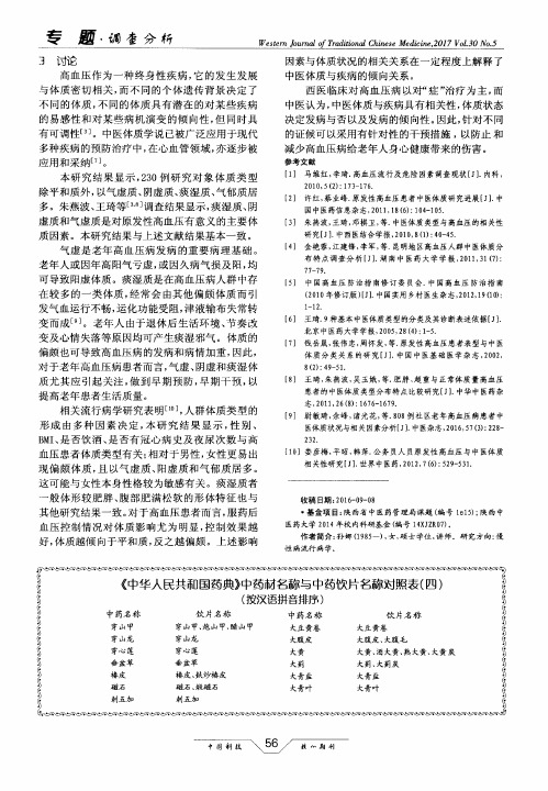 《中华人民其和国药典》中药本才名称与中药饮片名称对照表(四)