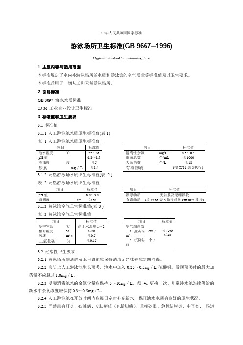 (GB9667-1996)游泳场所卫生标准