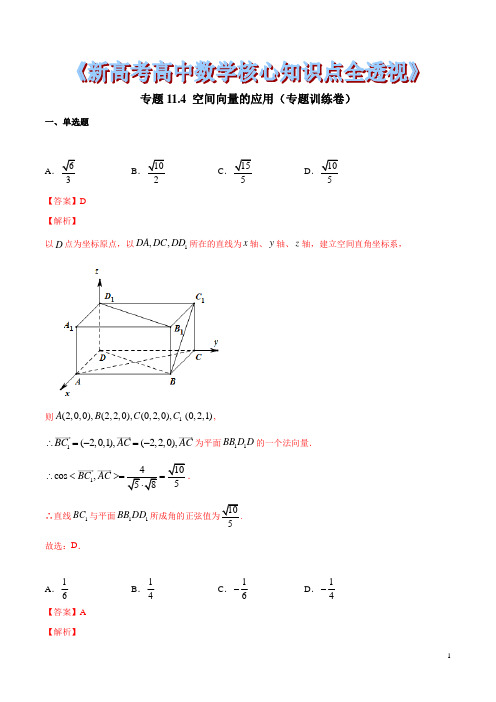 专题11.4 空间向量的应用(专题训练卷)(解析版)