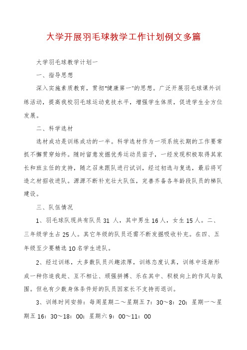 大学开展羽毛球教学工作计划例文多篇