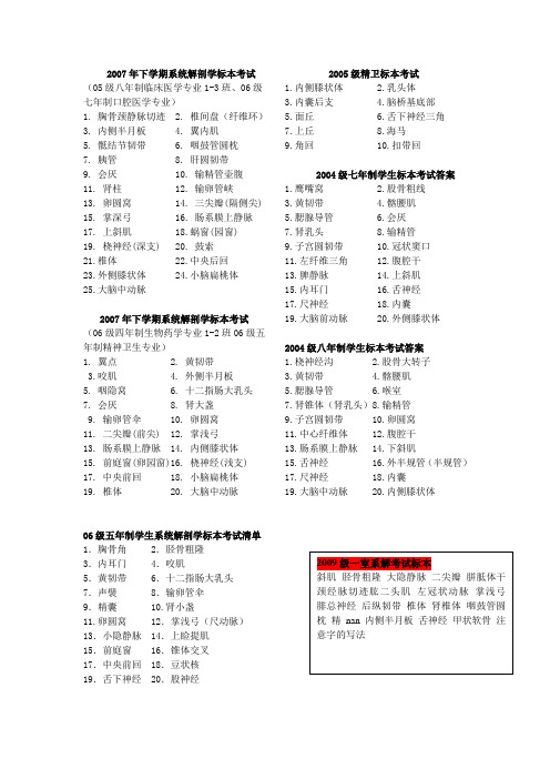 系统解剖学标本考试试题汇总