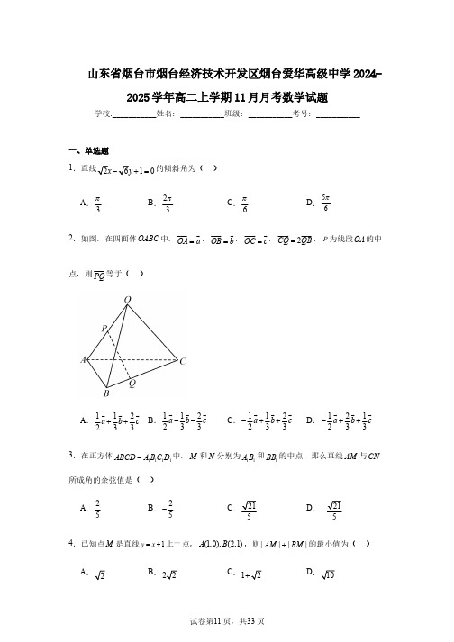 山东省烟台市烟台经济技术开发区烟台爱华高级中学2024-2025学年高二上学期11月月考数学试题
