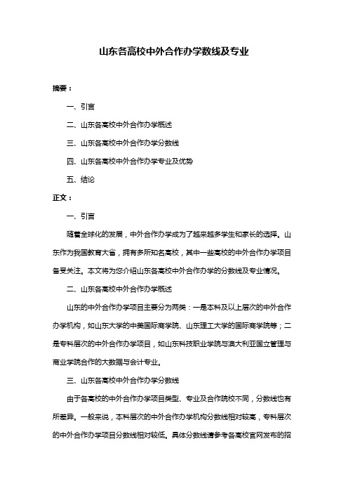 山东各高校中外合作办学数线及专业