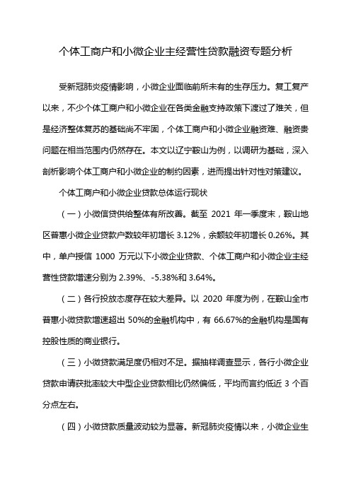 个体工商户和小微企业主经营性贷款融资专题分析