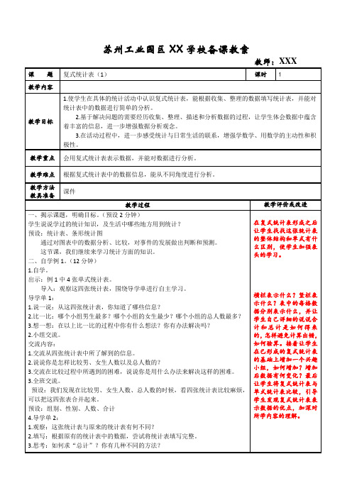 苏州苏教版五年级数学上册第六单元《统计表和条形统计图(二)》全部教案