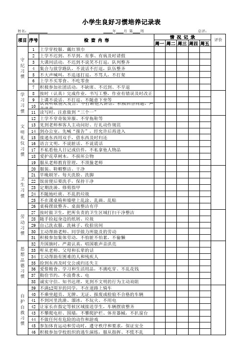 小学生良好习惯培养记录表