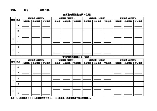 《测量学》实验记录表格