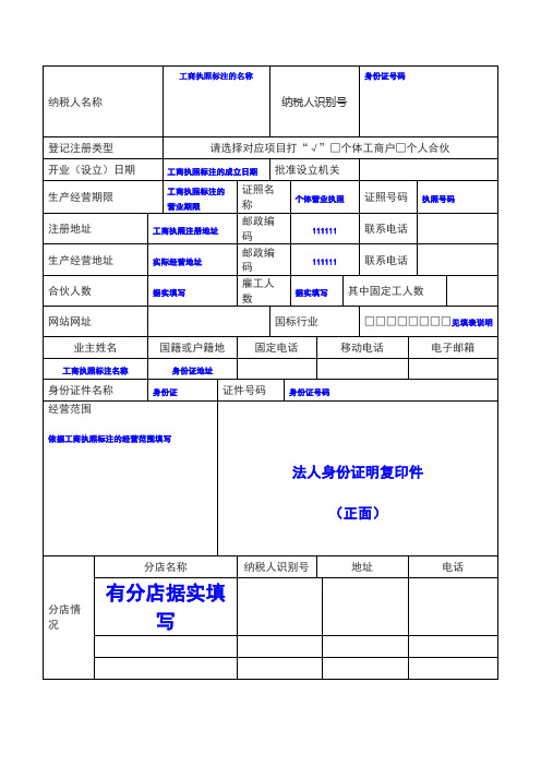 税务登记表范本