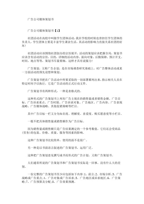 精选广告公司媒体策划书