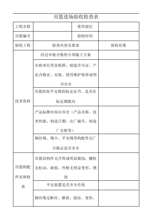 吊篮进场验收检查表