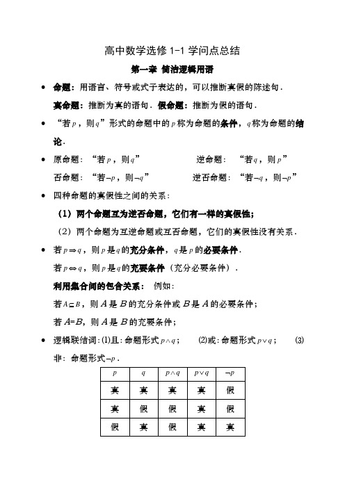 人教版高中数学选修1-1知识点总结(全)