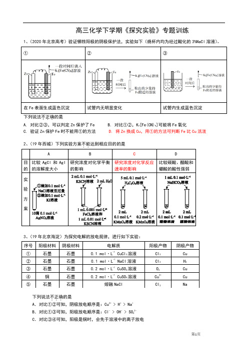 高三化学下学期《探究实验》专题训练 含答案