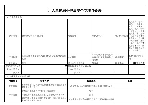 用人单位职业健康安全专项自查表