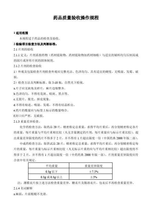 药品质量验收操作规程