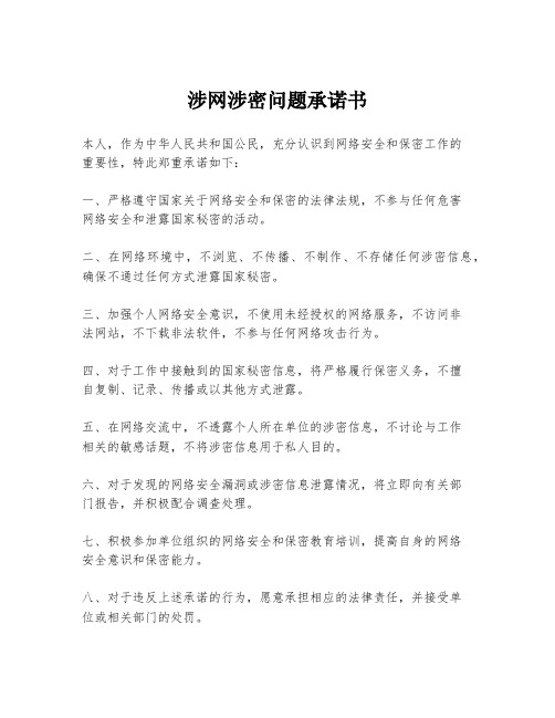 涉网涉密问题承诺书