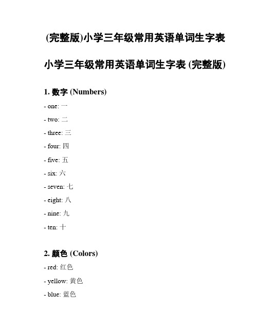 (完整版)小学三年级常用英语单词生字表