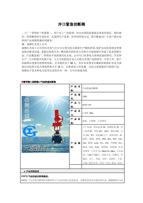 井口紧急切断阀