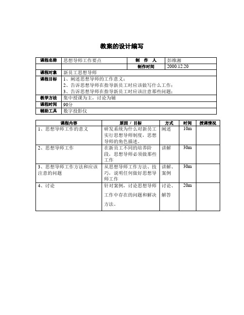 思想导师培训提纲教案模板