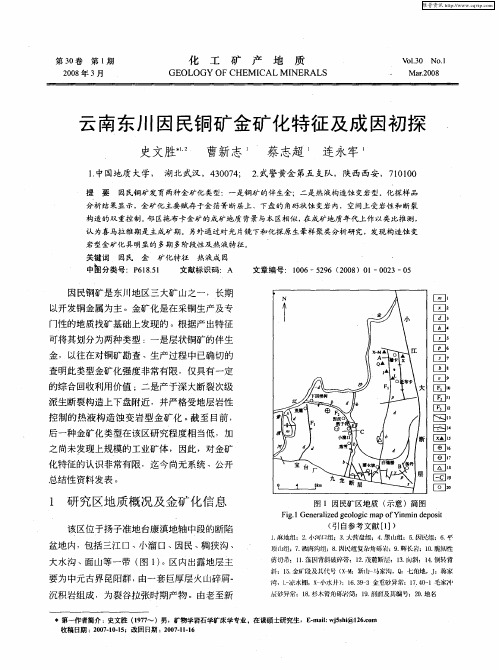 云南东川因民铜矿金矿化特征及成因初探