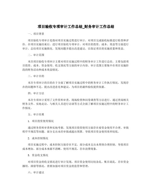 项目验收专项审计工作总结_财务审计工作总结