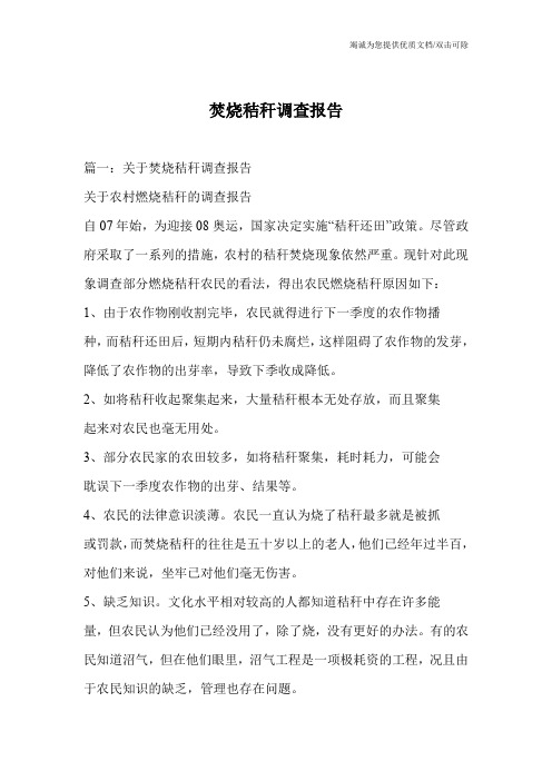 焚烧秸秆调查报告