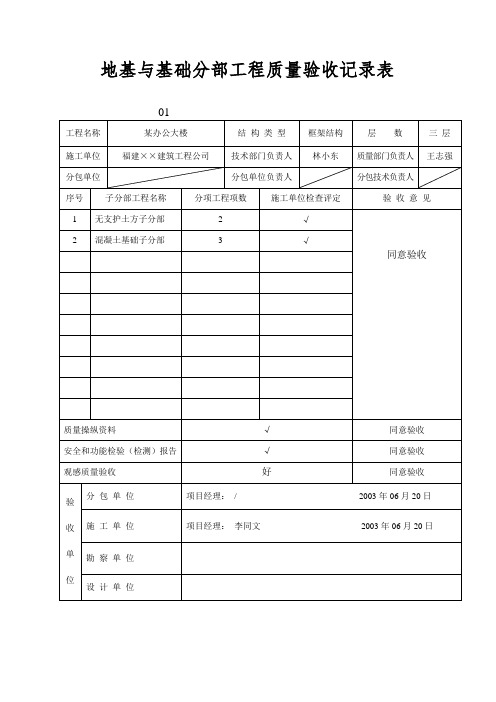 地基与基础分部工程质量验收记录表