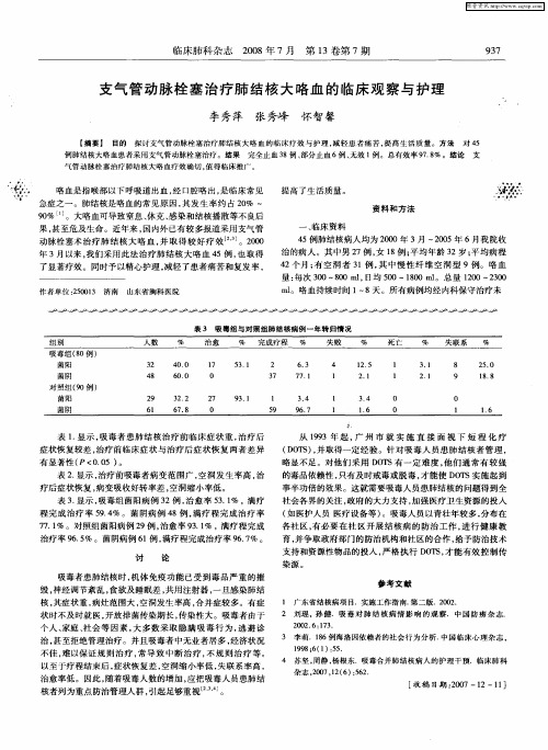 支气管动脉栓塞治疗肺结核大咯血的临床观察与护理