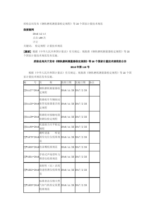 质检总局关于发布《钢轨磨耗测量器检定规程