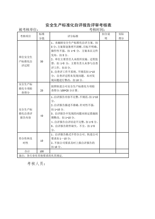 安全生产标准化自评报告评审考核表