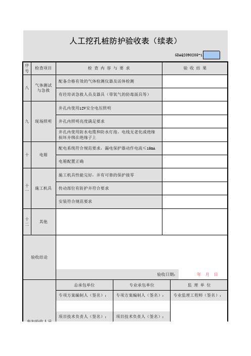 人工挖孔桩防护验收表(续)