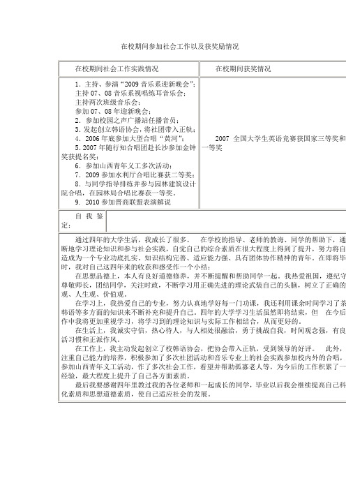 在校期间参加社会工作以及获奖励情况