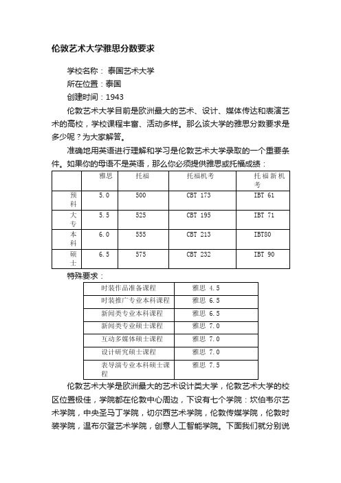 伦敦艺术大学雅思分数要求