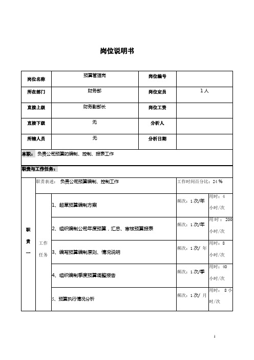 预算管理岗职能岗位职责说明书