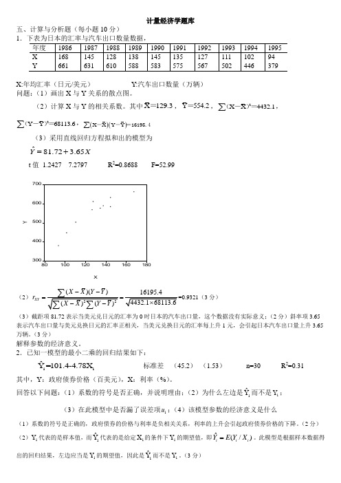 计量经济学期末考试题库(完整版)及答案