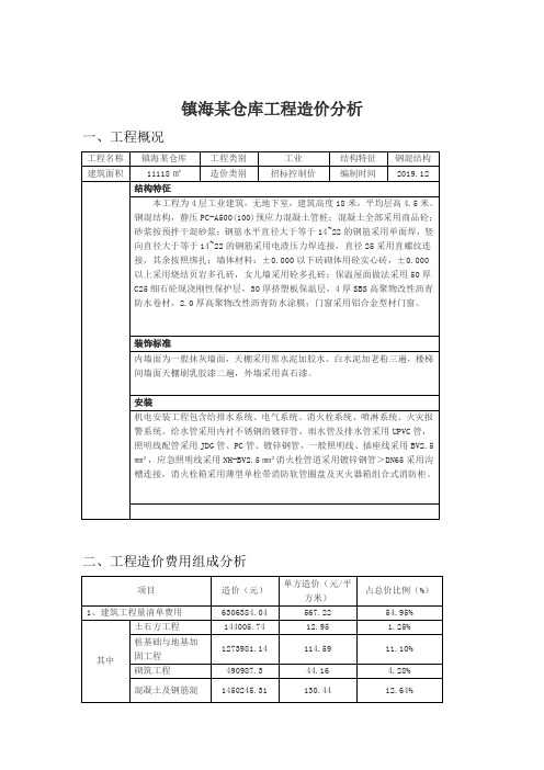 镇海某仓库工程造价分析