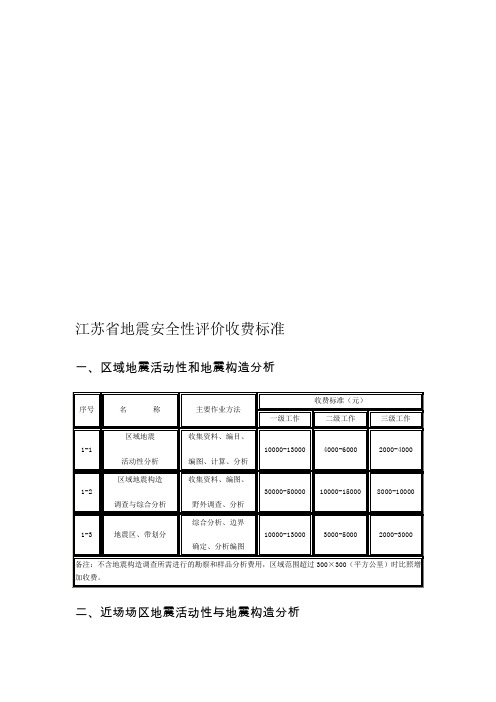 江苏省地震安全性评价收费标准