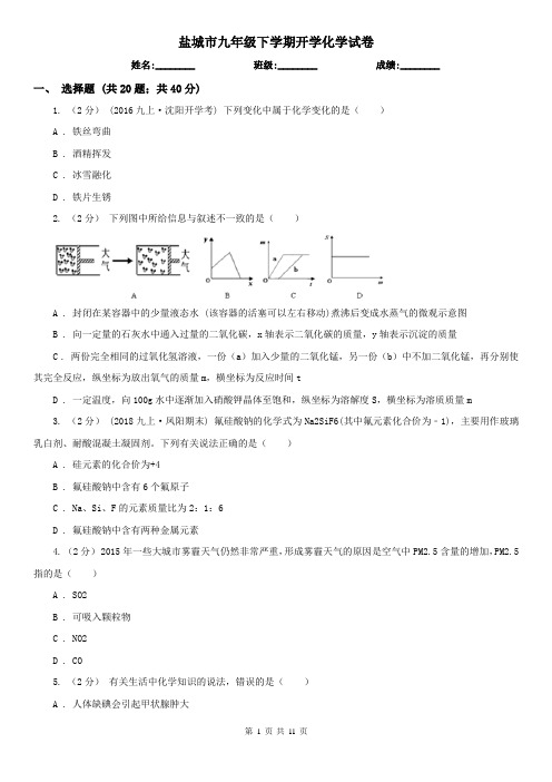 盐城市九年级下学期开学化学试卷