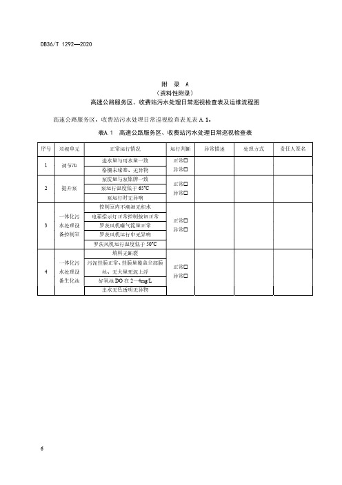 高速公路服务区、收费站污水处理日常巡视检查表及运维流程图、设备维修规程、生化启动调试