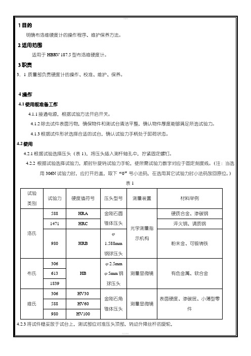 布洛维硬度计操作规程HBRV