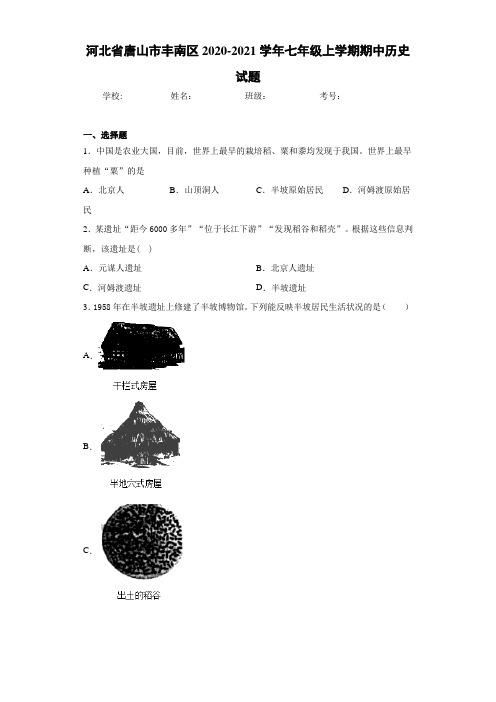 河北省唐山市丰南区2020-2021学年七年级上学期期中历史试题 (1)