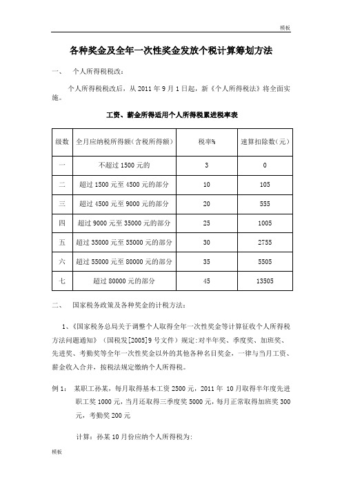 年终奖金个税计算方法(最新)